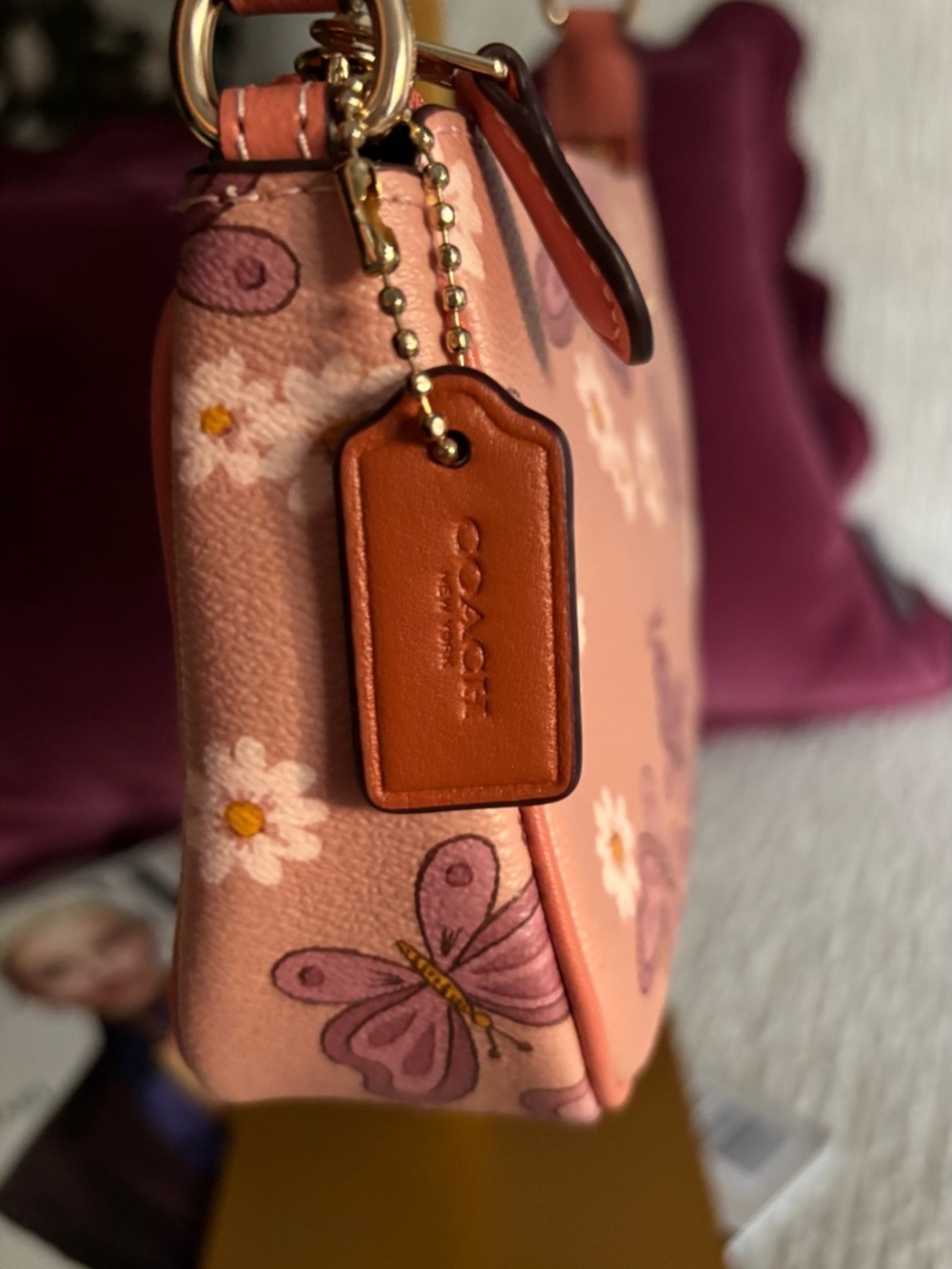 SOLD- Coach Nolita 19 Butterfly Print Shell Pink Multi Wristlet Shoulder Bag - Picture 3 of 6